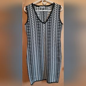 Sioni Sleeveless Stretch Knit Midi Dress Medium Black And White